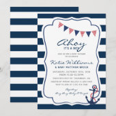 Nautische Rood Wit Blauw Anker Boy Baby shower Kaart (Voorkant / Achterkant)