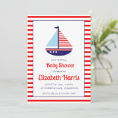 Nautische Rood Wit en Blauw Zeilboot Baby shower Kaart (Staand voorkant)