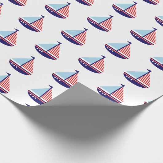 Nautische Rood Wit en Blauwe Strepen Zeilboot Cadeaupapier (Hoek)