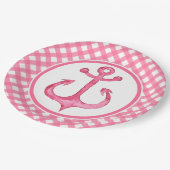 Nautische roze anker geruite papieren Borden Papieren Bordje (Gekanteld)