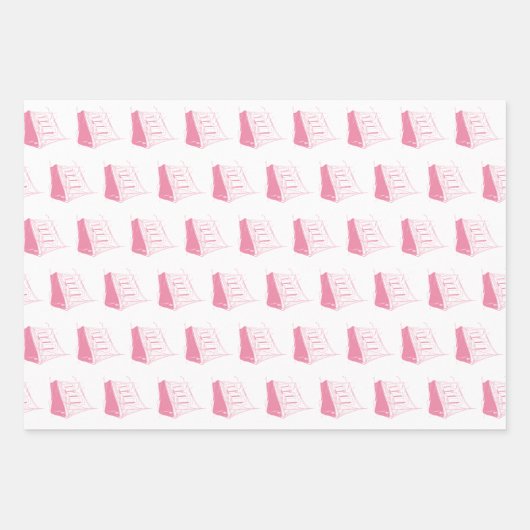 Nautische Roze en Witte Schip Zeilboot Inpakpapier Vel (Voorkant 2)