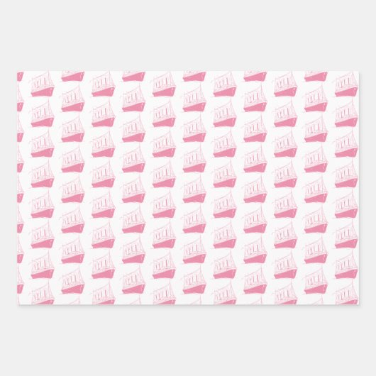 Nautische Roze en Witte Schip Zeilboot Inpakpapier Vel (Voorkant)