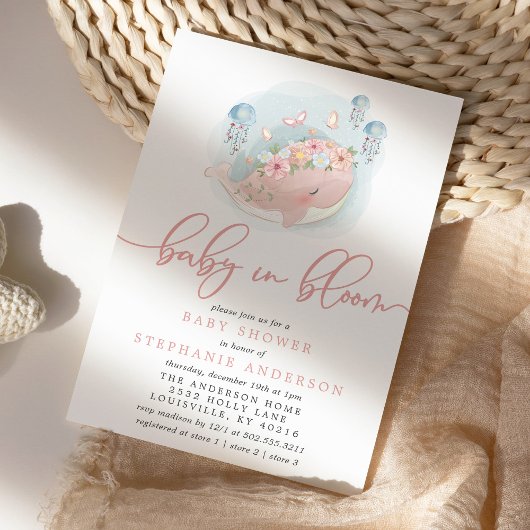 Nautische roze walvis Baby in bloem-douwer Kaart