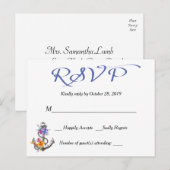 Nautische RSVP Boat Anker Bloemenblauw Briefkaart (Voorkant / Achterkant)