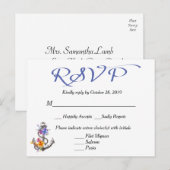 Nautische RSVP Boat Anker Bloemenblauw Briefkaart (Voorkant / Achterkant)