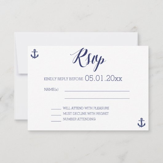 Nautische RSVP-kaarten voor bruiloft met strepen RSVP Kaartje (Achterkant)