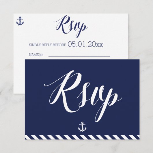 Nautische RSVP-kaarten voor bruiloft met strepen RSVP Kaartje (Voorkant / Achterkant)