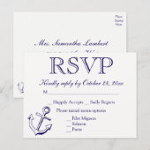 Nautische RSVP Navy Blue Anchor Wedding Party Uitnodiging Briefkaart (Voorkant / Achterkant)