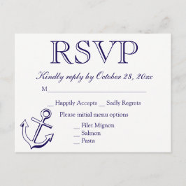 Nautische RSVP Navy Blue Anchor Wedding Party Uitnodiging Briefkaart