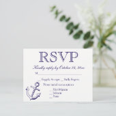 Nautische RSVP Navy Blue Anchor Wedding Party Uitnodiging Briefkaart (Staand voorkant)