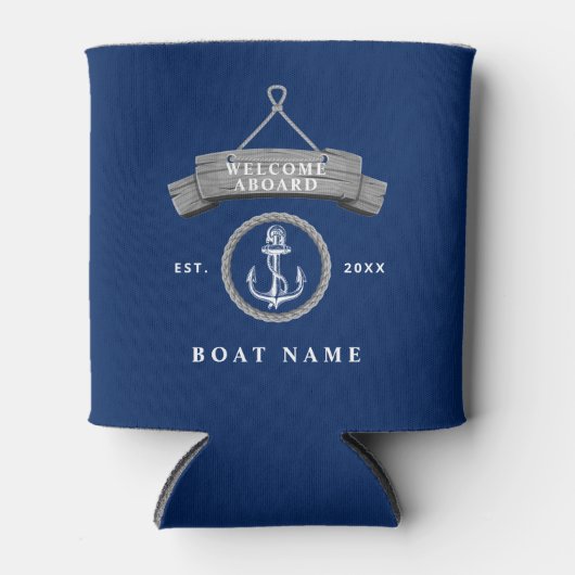 Nautische rustieke boot naam anker touw marine bla blikjeskoeler (Voorkant)