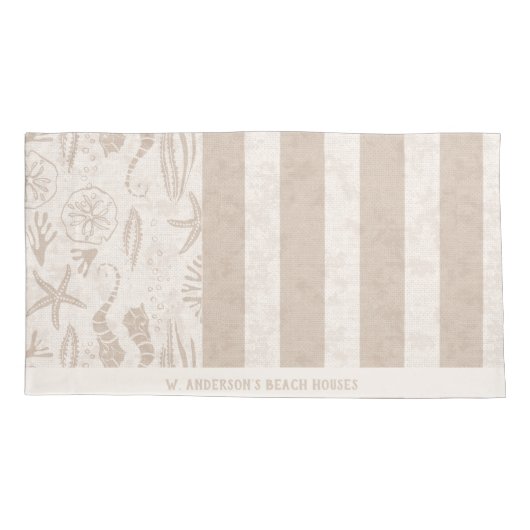 Nautische Sandy-Beige Hand-Drawn Seahorse Stripes Kussensloop (Achterkant)