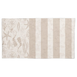 Nautische Sandy-Beige Hand-Drawn Seahorse Stripes Kussensloop