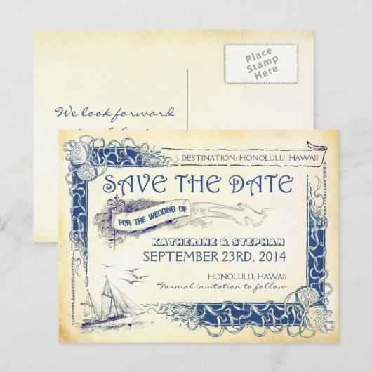 nautische save the date BRIEFKAARTEN (Voorkant / Achterkant)