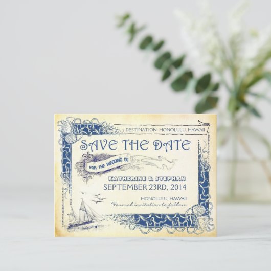 nautische save the date BRIEFKAARTEN (Staand voorkant)