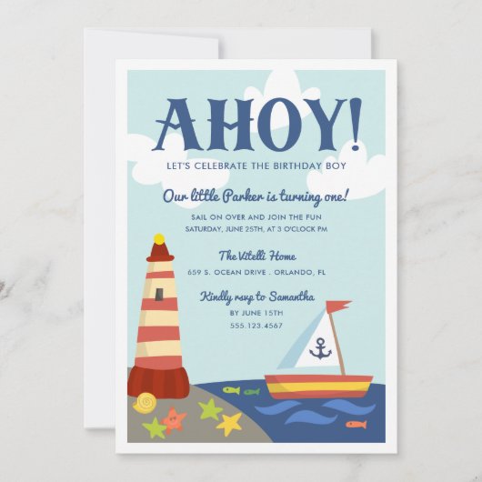 Nautische scène Kids verjaardagsfeestje uitnodigin Kaart (Voorkant)