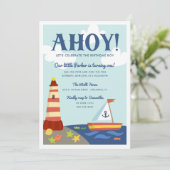 Nautische scène Kids verjaardagsfeestje uitnodigin Kaart (Staand voorkant)