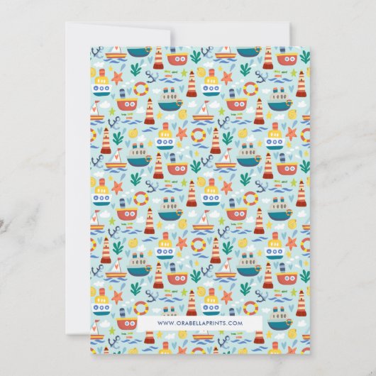 Nautische scène Kids verjaardagsfeestje uitnodigin Kaart (Achterkant)
