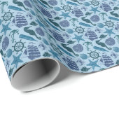 Nautische schaduwen van blauw patroon cadeaupapier (Rol Hoek)