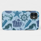 Nautische schaduwen van blauw patroon Case-Mate iPhone case (Achterkant (horizontaal))