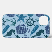 Nautische schaduwen van blauw patroon Case-Mate iPhone case (Achterkant (horizontaal))