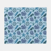Nautische schaduwen van blauw patroon fleece deken (Voorkant (Horizontaal))