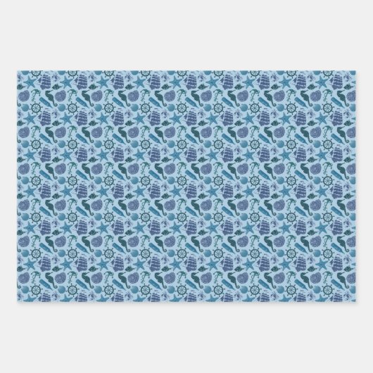 Nautische schaduwen van blauw patroon inpakpapier vel (Voorkant 2)