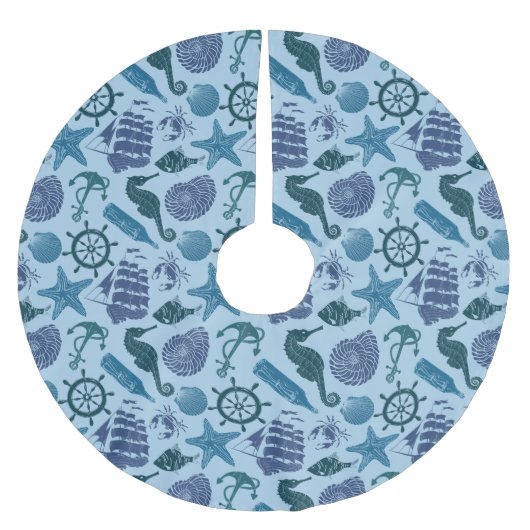 Nautische schaduwen van blauw patroon kerstboom rok (Voorkant)