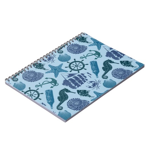 Nautische schaduwen van blauw patroon notitieboek (Linkerzijde)