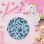 Nautische schaduwen van blauw patroon papieren bordje (Feest)