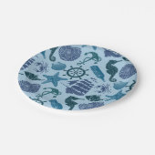 Nautische schaduwen van blauw patroon papieren bordje (Gekanteld)