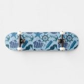 Nautische schaduwen van blauw patroon persoonlijk skateboard (Horizontaal)