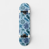 Nautische schaduwen van blauw patroon persoonlijk skateboard (Voorkant)
