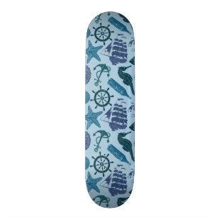 Nautische schaduwen van blauw patroon persoonlijk skateboard