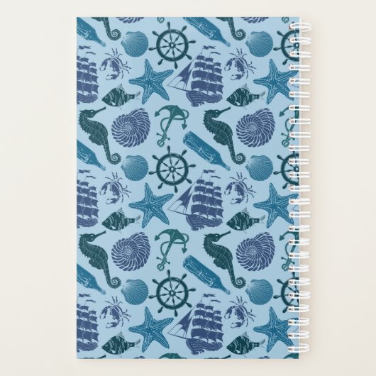 Nautische schaduwen van blauw patroon planner (Achterkant)