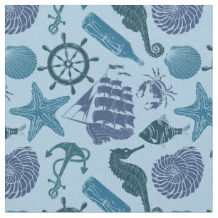 Nautische schaduwen van blauw patroon stof