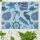 Nautische schaduwen van blauw patroon theedoek (Gevouwen)