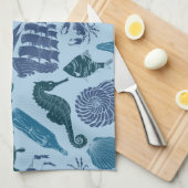 Nautische schaduwen van blauw patroon theedoek (Quarter Fold)