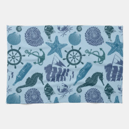 Nautische schaduwen van blauw patroon theedoek