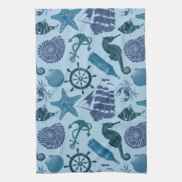 Nautische schaduwen van blauw patroon theedoek