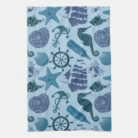 Nautische schaduwen van blauw patroon theedoek (Verticaal)