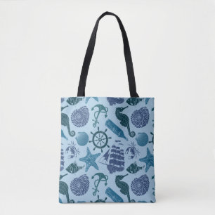 Nautische schaduwen van blauw patroon tote bag