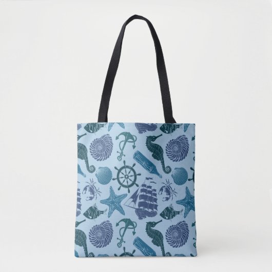 Nautische schaduwen van blauw patroon tote bag (Voorkant)