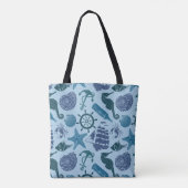 Nautische schaduwen van blauw patroon tote bag (Achterkant)