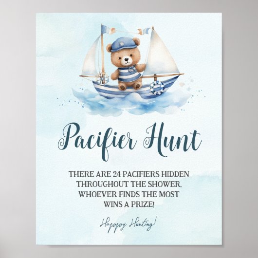 Nautische Schattige Sailor Teddy Bear Fopspeen Hun Poster (Voorkant)