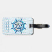 Nautische Schattigee Dolfijn & Anker in Ship Wheel Bagagelabel (Achterkant horizontaal)