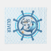 Nautische Schattigee Dolfijn & Anker in Ship Wheel Fleece Deken (Voorkant (Horizontaal))