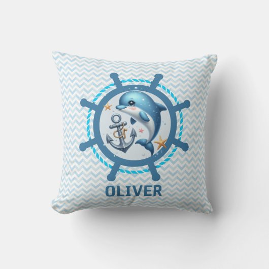 Nautische Schattigee Dolfijn & Anker in Ship Wheel Kussen (Voorkant)