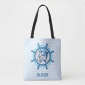 Nautische Schattigee Dolfijn & Anker in Ship Wheel Tote Bag (Voorkant)