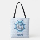 Nautische Schattigee Dolfijn & Anker in Ship Wheel Tote Bag (Achterkant)